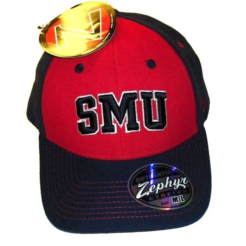 SMU Methodist Mustangs Mens Zephyr Stretch Fit hat cap sz. Medium/Large New Ncaa